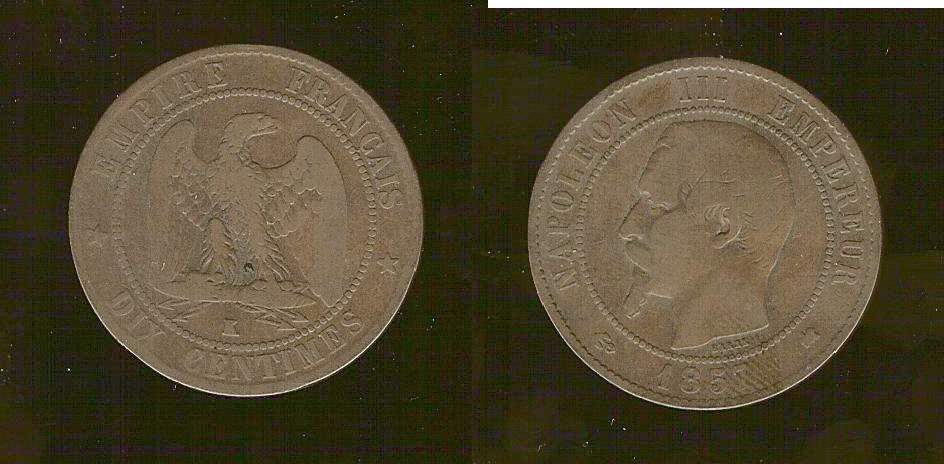 Dix centimes Napoléon III, tête nue 1857 Bordeaux TB à TB+